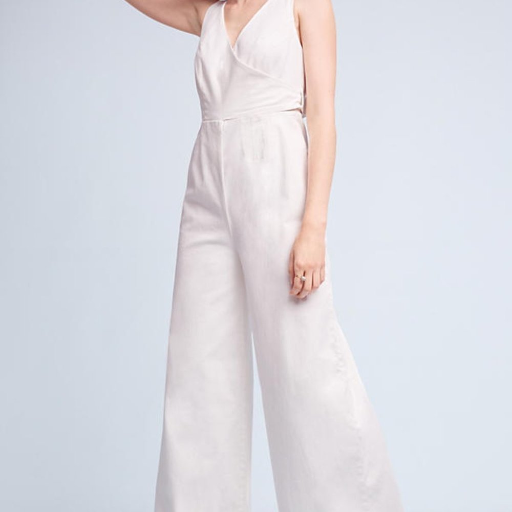 Anthropologie White Chino Jumpsuit